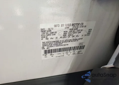 2013 Ford Explorer Limited from USA, damaged, VIN 1FM5K7F89DGA78078